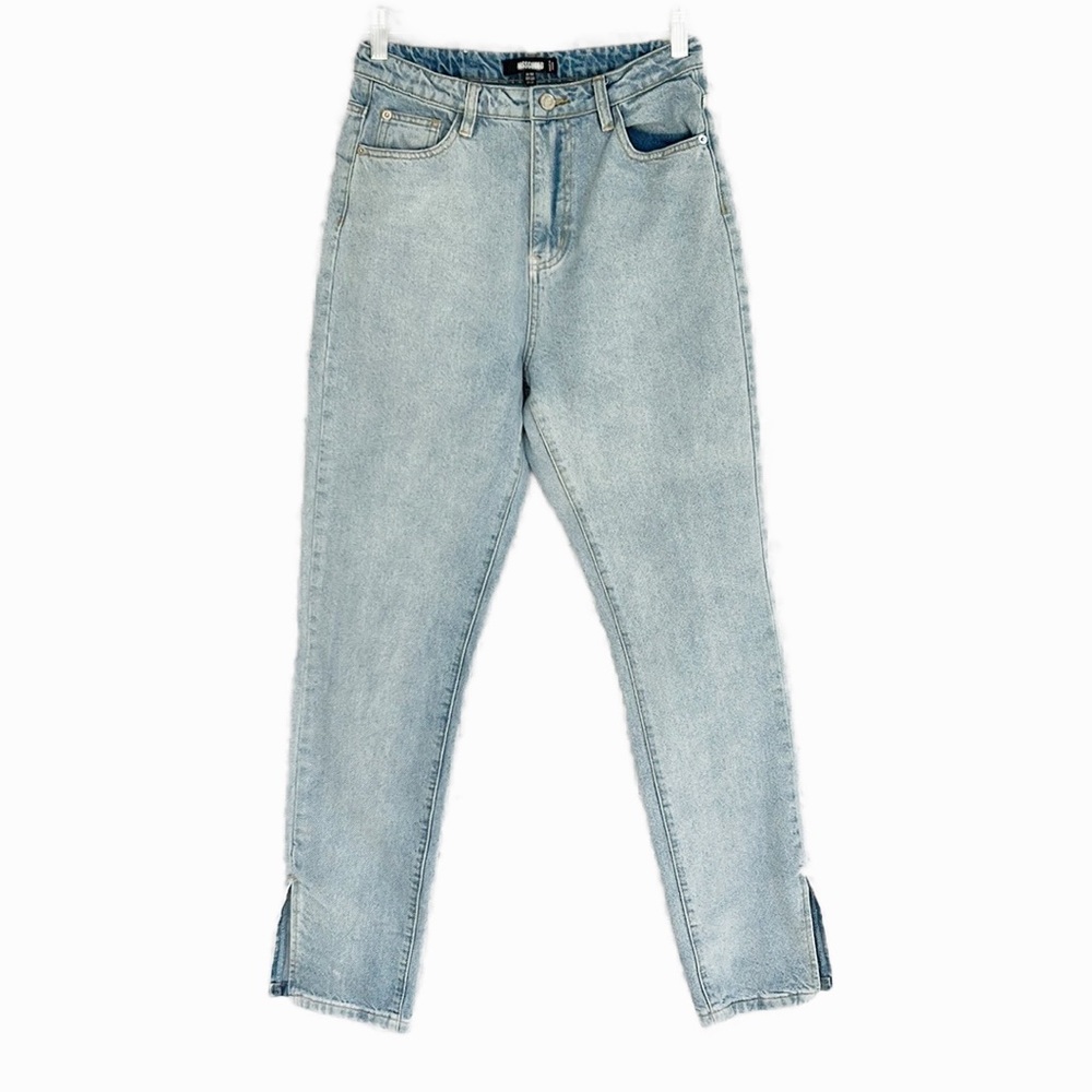 MISSGUIDED High Waisted Size 6 Womens Faded Mom Jeans Light Wash Side Slits